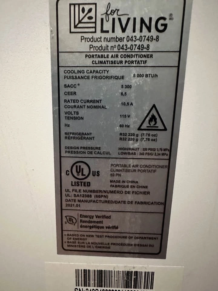 For Living Portable Air Conditioner 8000 BTU (5300 SACC) - photo 3