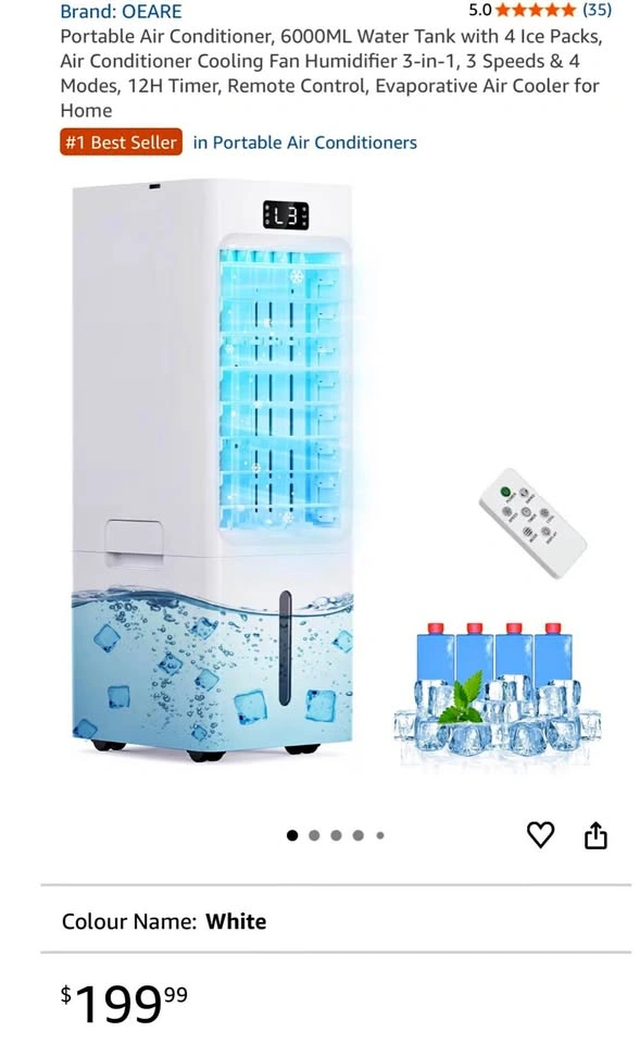 Portable Air Cooler with Remote & Ice Packs – Brand New SEALED