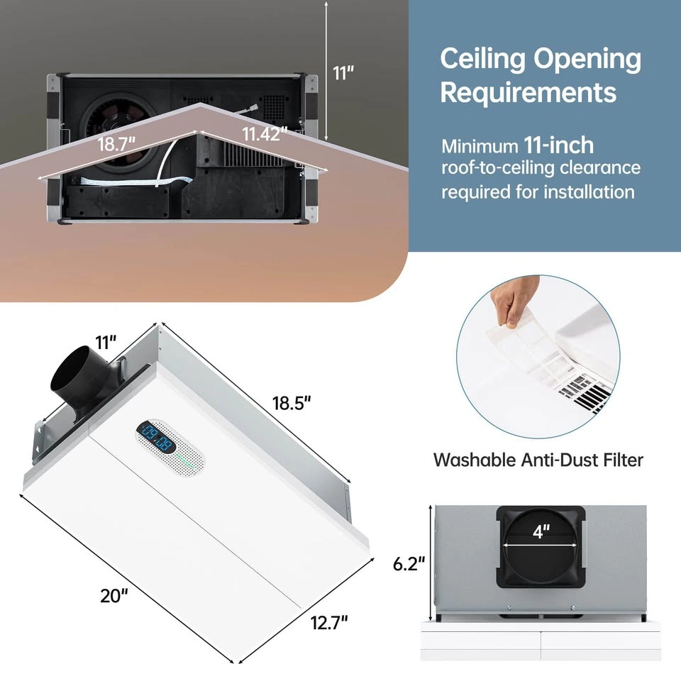 Bathroom Exhaust Fan with Heater, Light & Smart Controls – White - photo 2