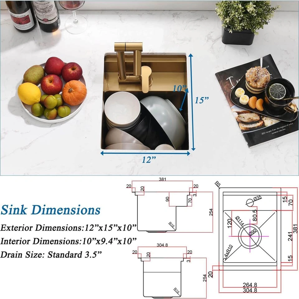 Gold RV Kitchen Sink Workstation with Faucet – 12” x 15” - photo 3