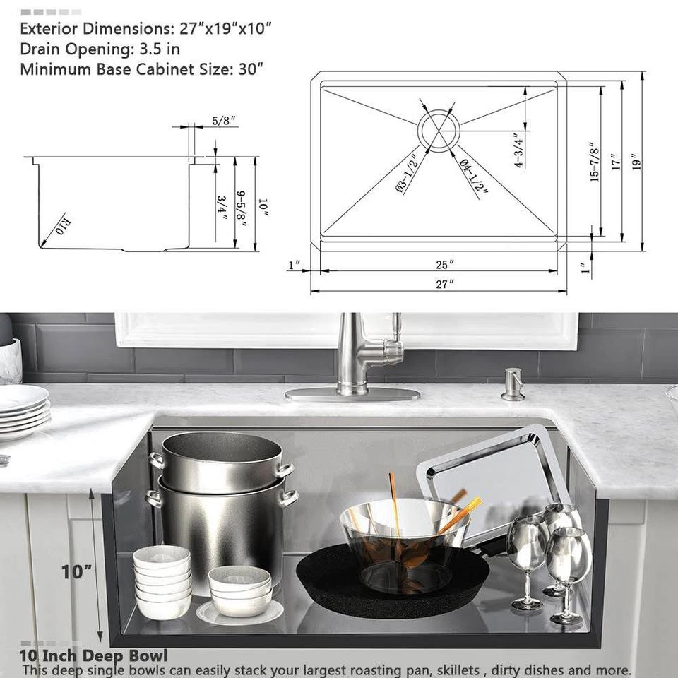 27” Undermount Workstation Kitchen Sink with Cutting Board - photo 3