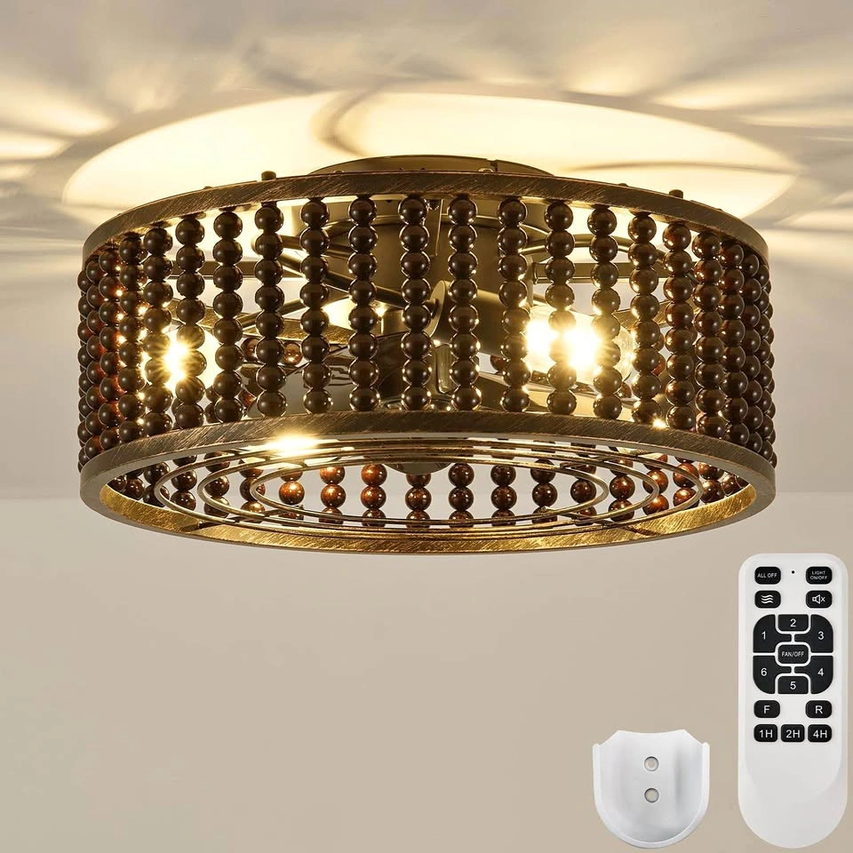 19” Caged Ceiling Fan with Lights & Remote – Beaded Fandelier