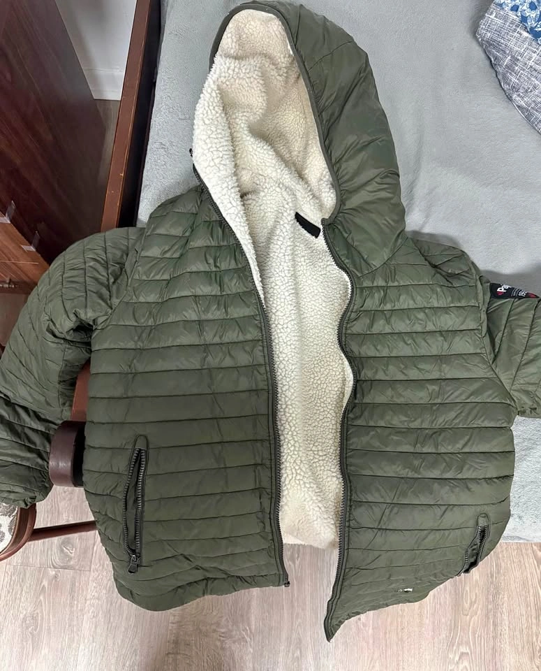 Green Puffer Jacket with Sherpa Lining