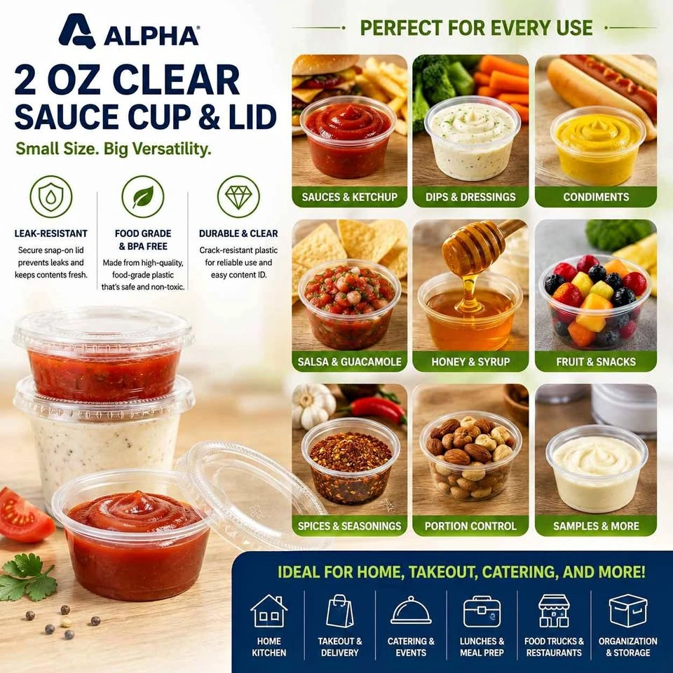 ALPHA 2 OZ CLEAR SAUCE CUP & LID - 2000ct