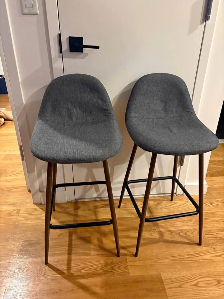 Pair of Grey Fabric Bar Stools