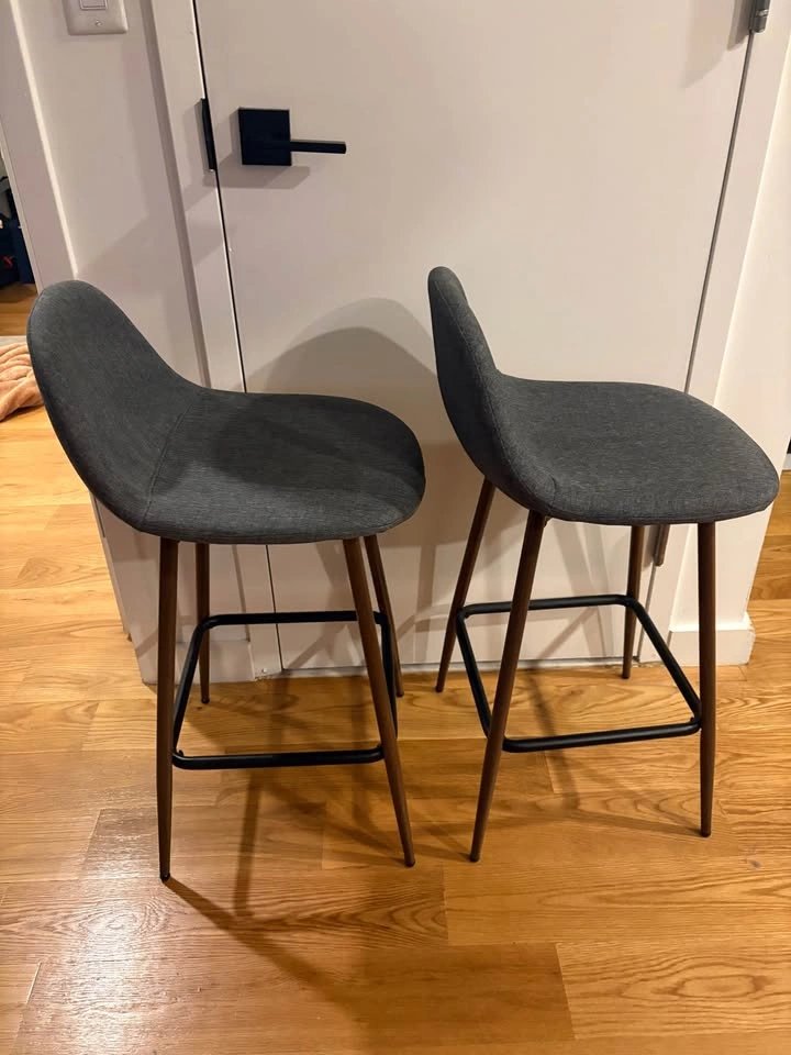 Pair of Grey Fabric Bar Stools - photo 2
