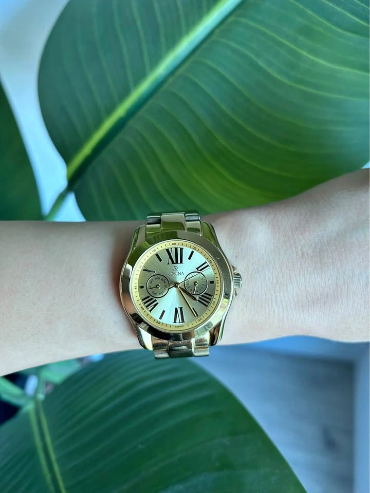 Rovina Gold Tone Swiss Day Date Watch