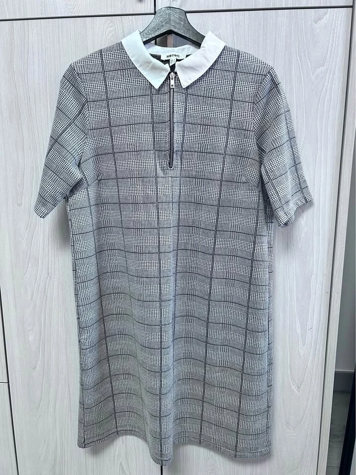 Koton Plaid Collared Zip Dress XL