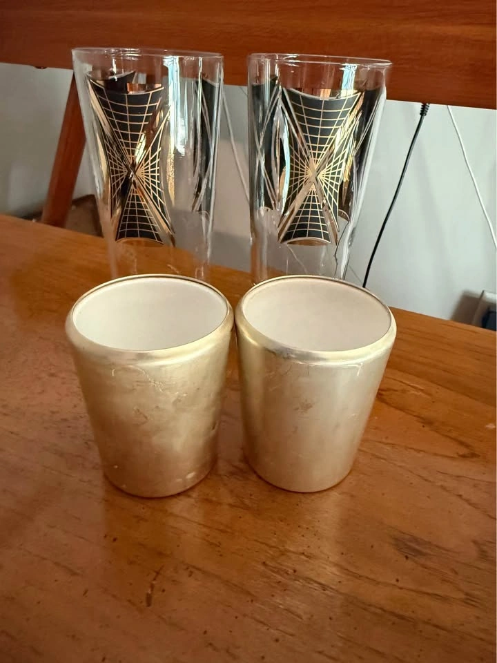 Vintage MCM Gold and Black geometric highball glasses with cozie - photo 4