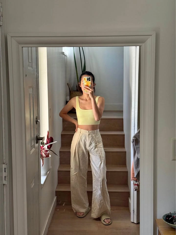 OAK FORT Beige linen wide-leg pants