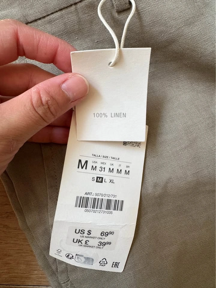 BNWT ZARA Men Sage green 100% linen pants - photo 2