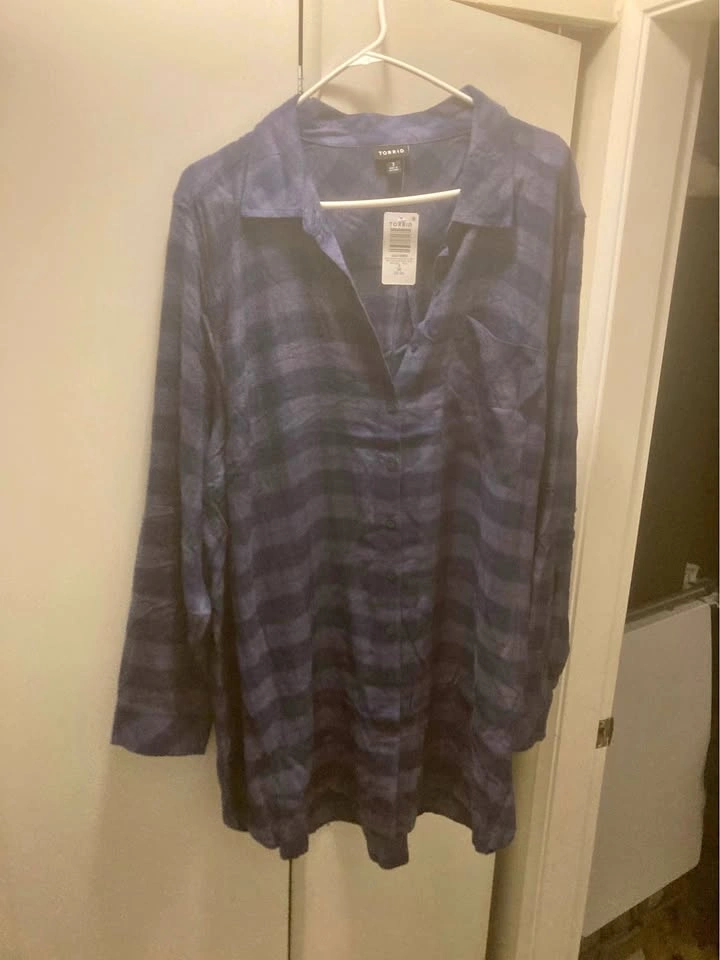Purple plaid tunic shirt