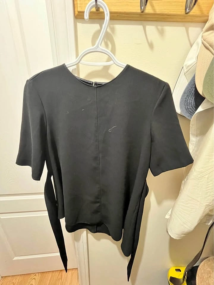 Zara Woman Short Sleeve Tie-Waist Blouse