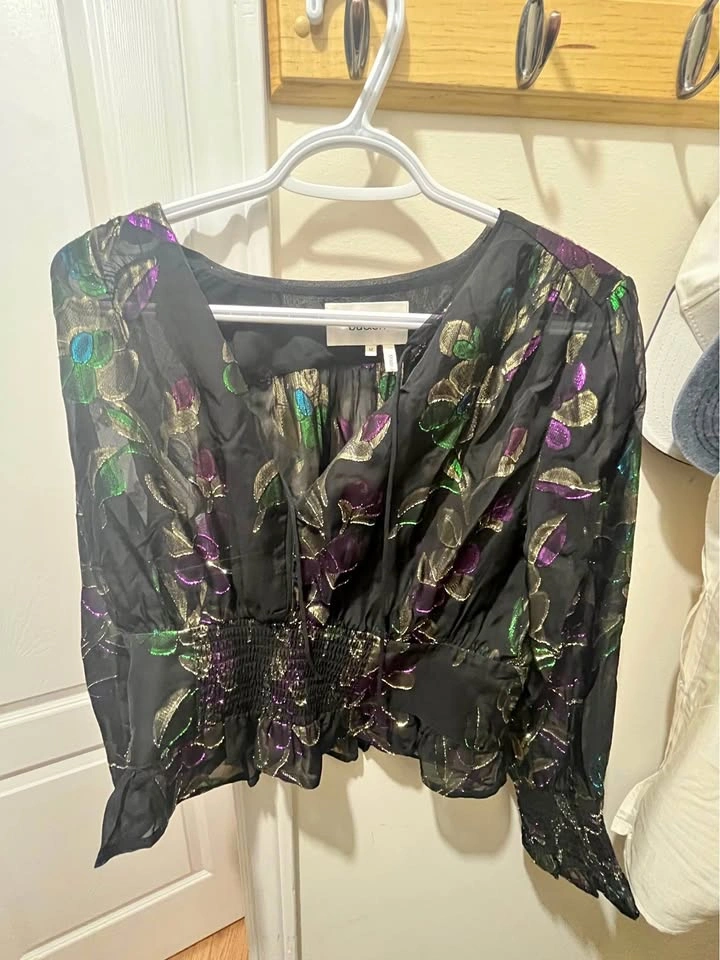 ba&sh Floral Metallic Blouse Size M