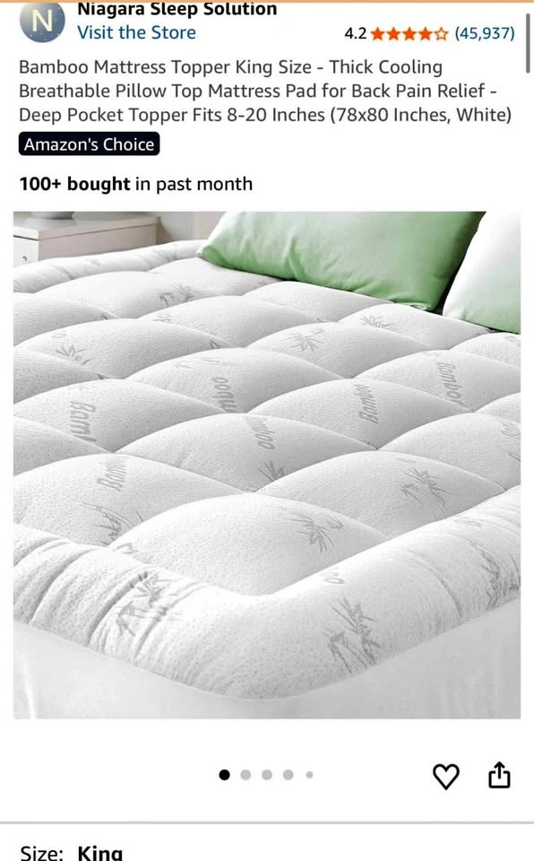 Niagara Sleep Solution Bamboo Mattress Topper King Size
