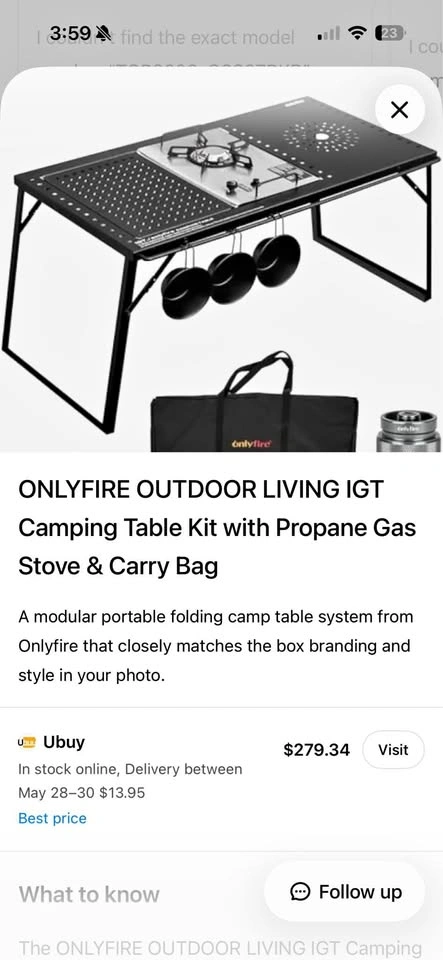 ONLYFIRE OUTDOOR LIVING IGT Camping Table Kit & Carry Bag