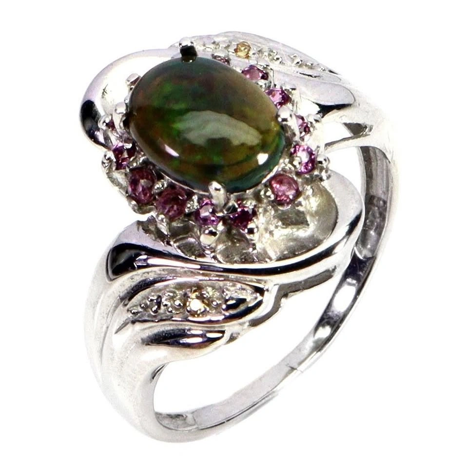 Black Opal and Sapphire Ring - 14K Gold Plated 925 Silver - photo 2