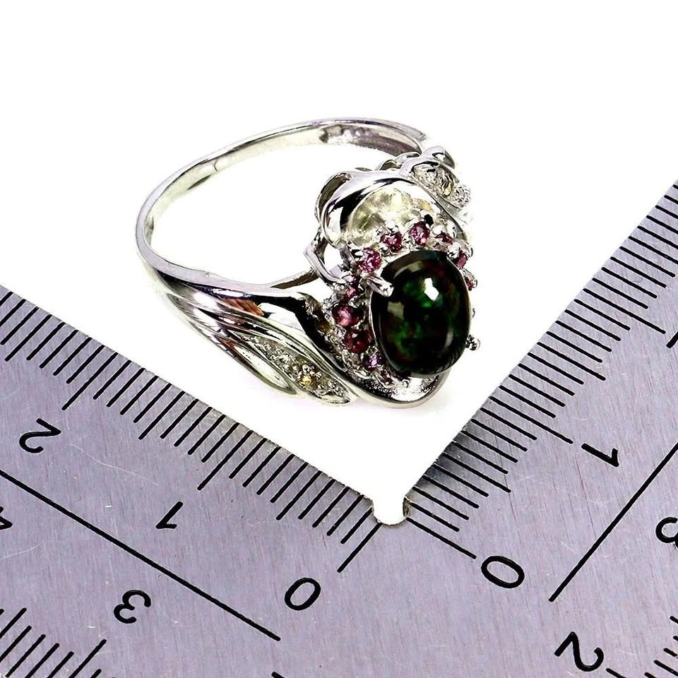 Black Opal and Sapphire Ring - 14K Gold Plated 925 Silver - photo 3