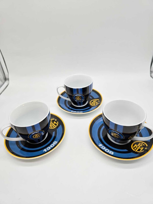 Set Of 3 FC Inter 1908 Internazionale Espresso Cups & Saucers