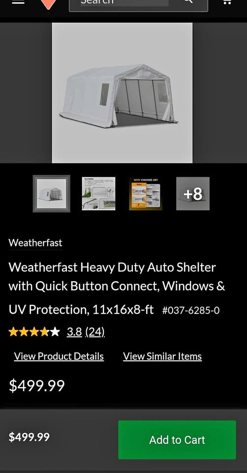 Weatherfast Heavy Duty Auto Shelter 11x16x8-ft