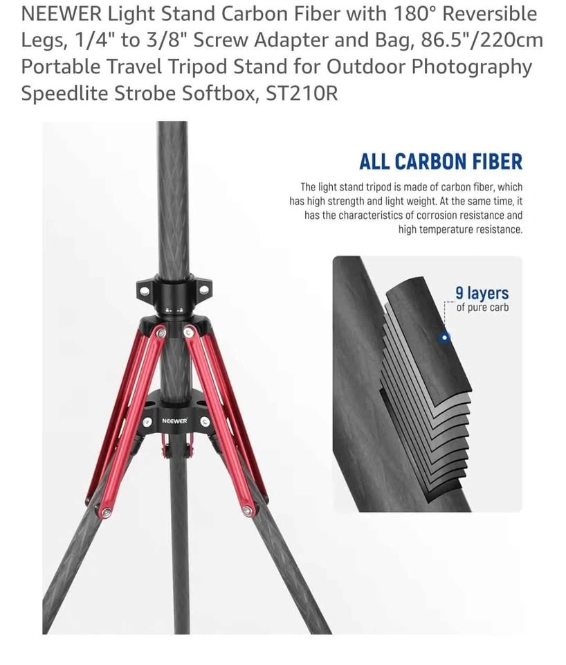 NEEWER Carbon Fiber Light Stand 86.5" with Bag - photo 3