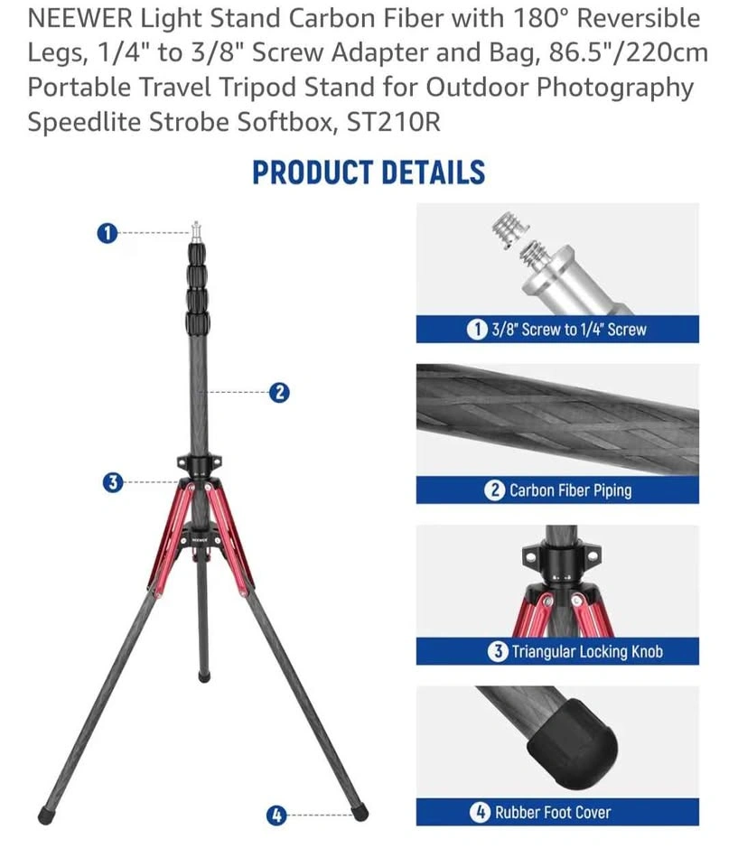 NEEWER Carbon Fiber Light Stand 86.5" with Bag - photo 4