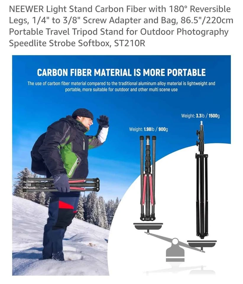 NEEWER Carbon Fiber Light Stand 86.5" with Bag - photo 5