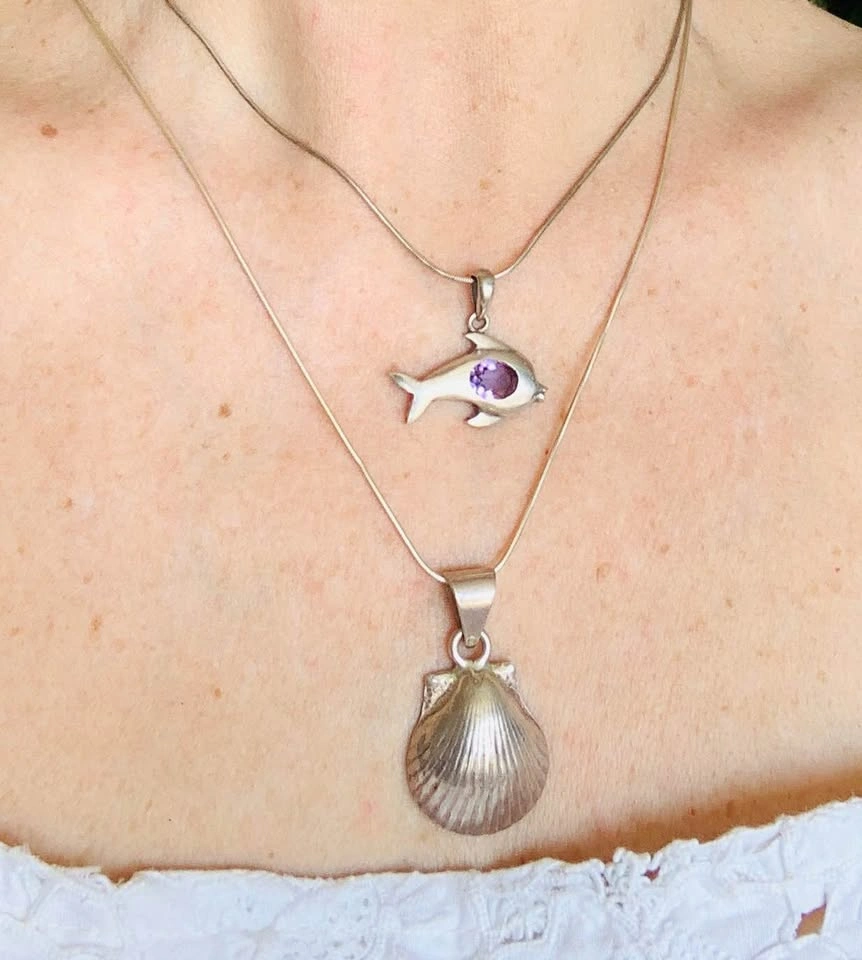 Vintage Sterling Amethyst Fish Pendant on 16” Chain - photo 2