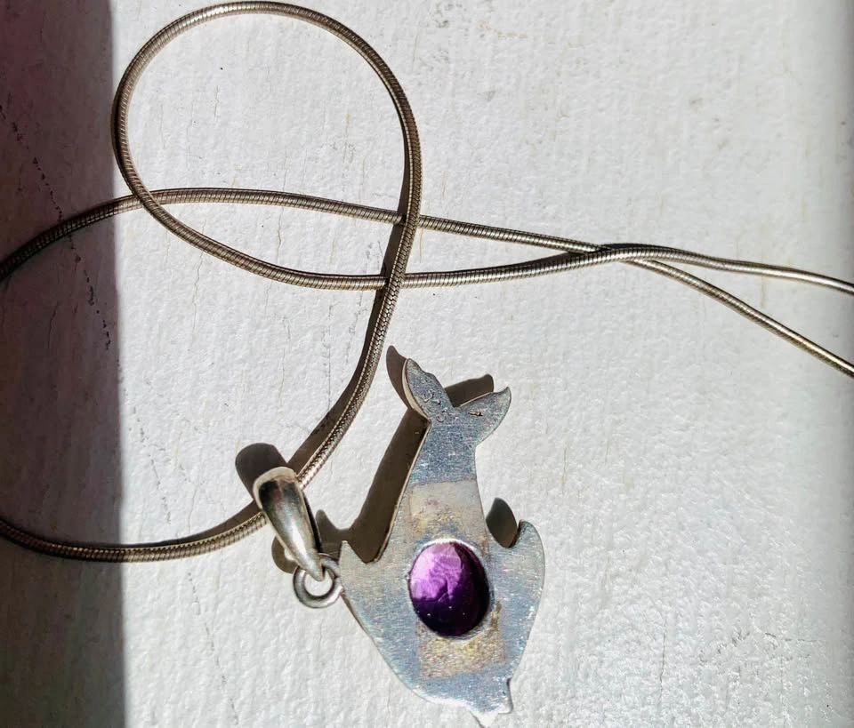 Vintage Sterling Amethyst Fish Pendant on 16” Chain - photo 3