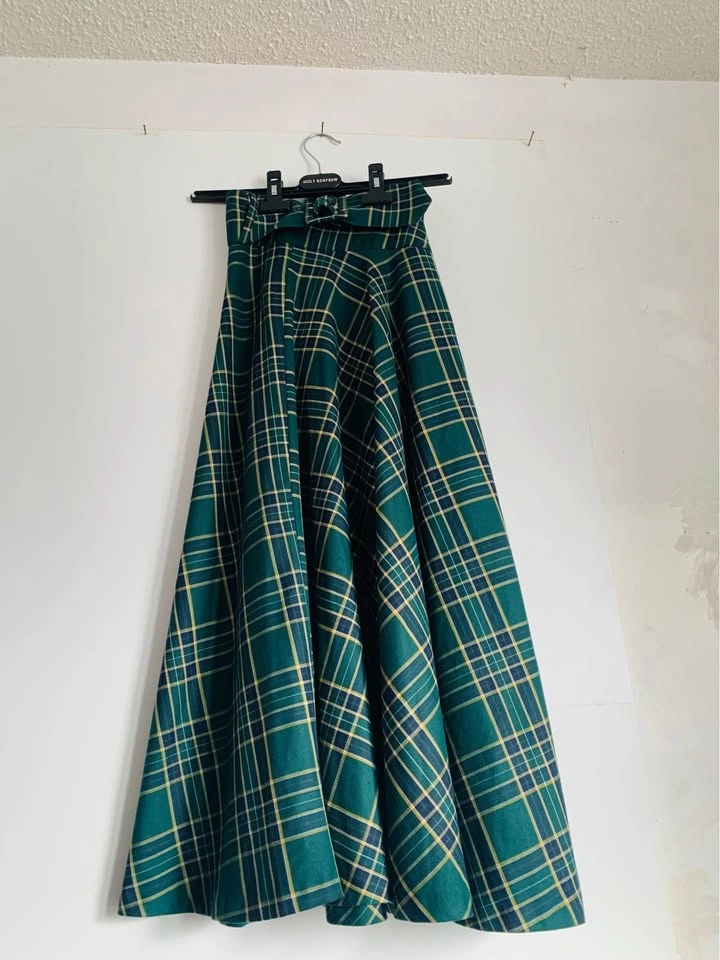 Set! Vintage Tartan Blackwatch Plaid Belted Skirt and Green Lace - photo 5