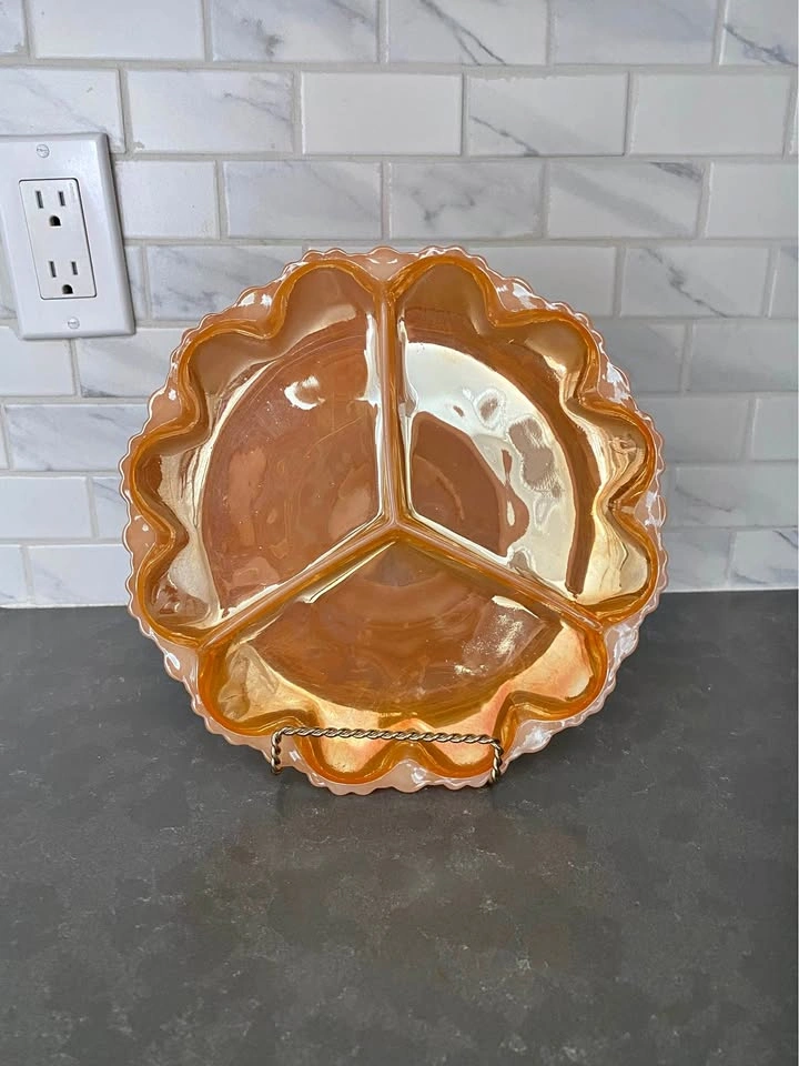 Vintage Fire King by Anchor Hocking Peach Lustre Relish Dish
