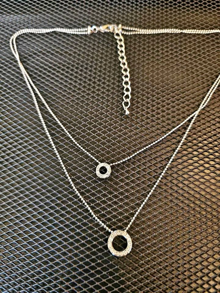 Silver-Tone Double Circle Layered Necklace