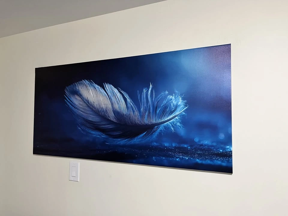 Large Luxury Canvas Wall Art – Blue Feather Design - photo 2
