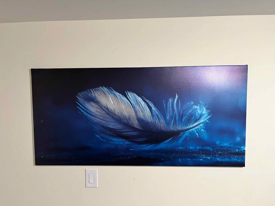 Large Luxury Canvas Wall Art – Blue Feather Design - photo 5