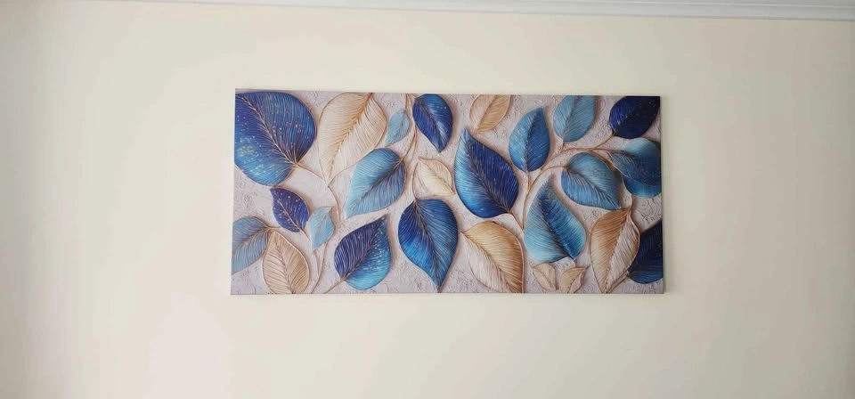Beautiful Blue Gold Leaves Wall Art - photo 4