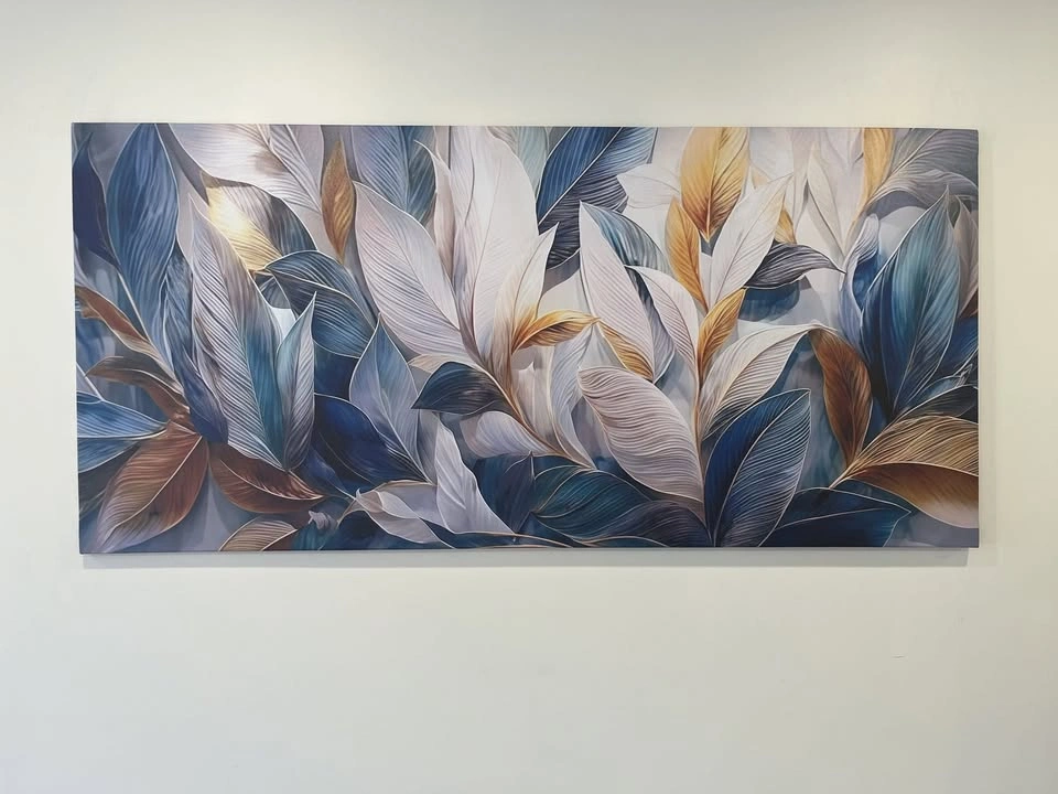 Large Modern Canvas Wall Art 44x20 – Blue & Gold Abstract Luxury - photo 4