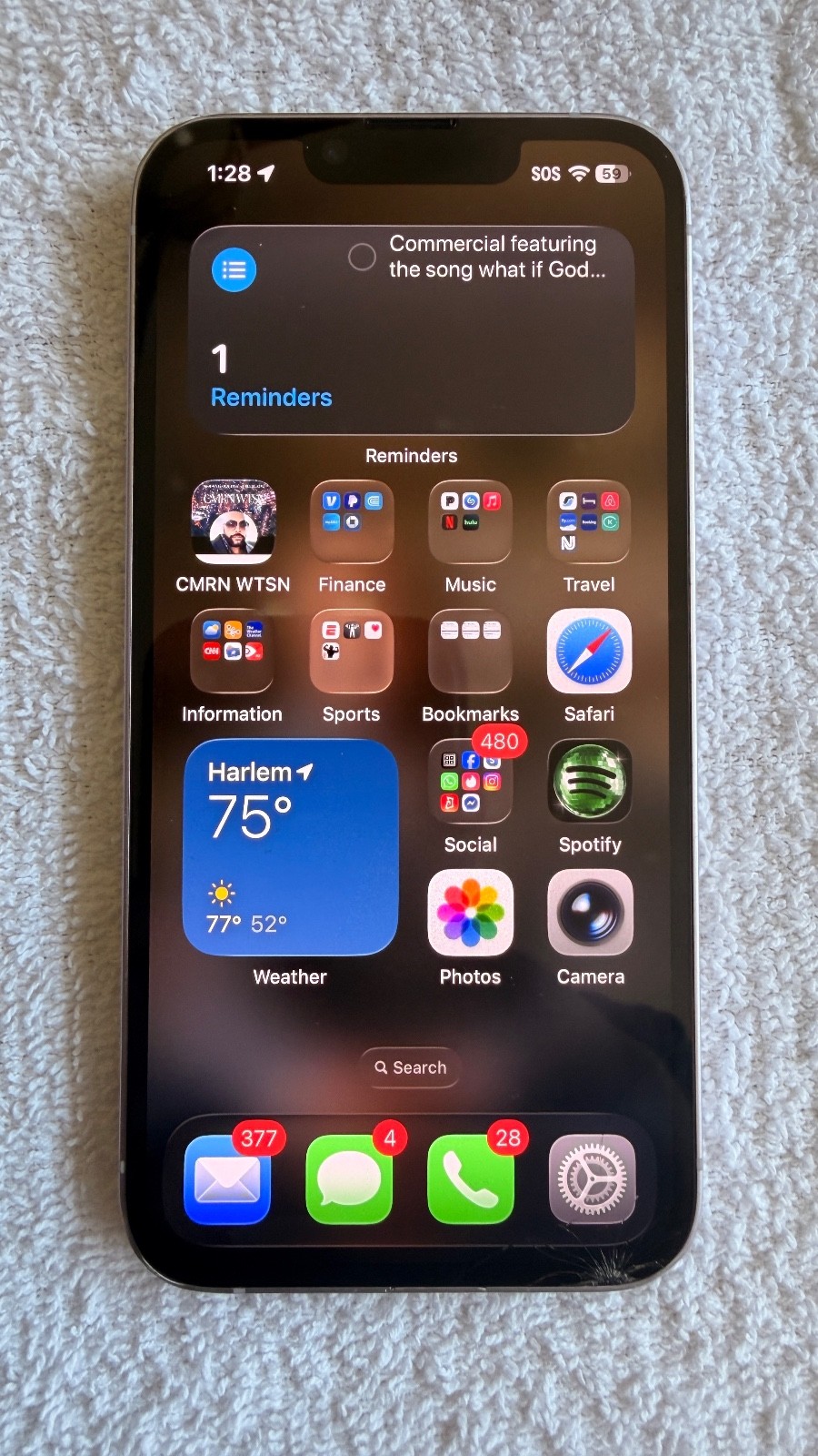 Apple iPhone 14 - 128 GB - Starlight (Unlocked) READ screen