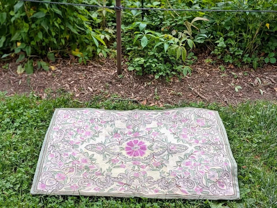Floral Chain Stitch Embroidered Rug