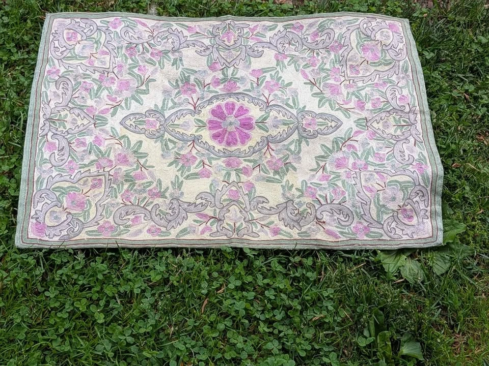 Floral Chain Stitch Embroidered Rug - photo 2