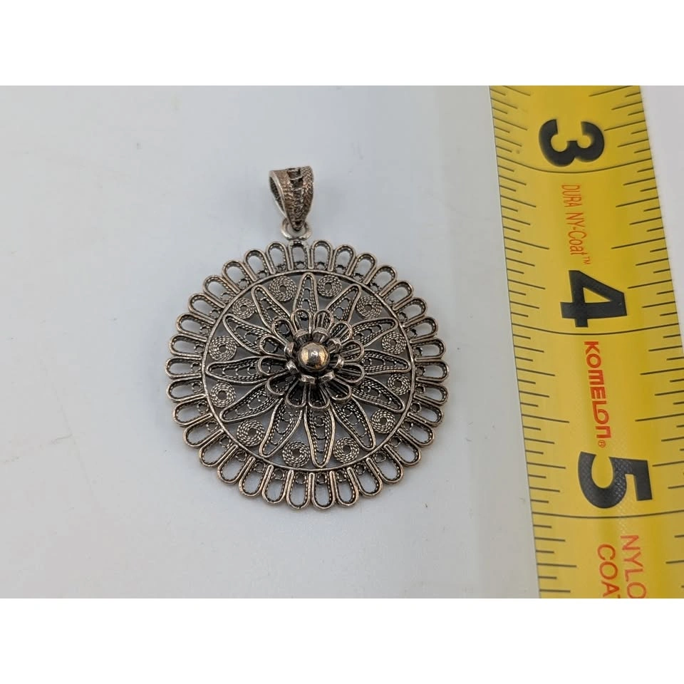 Vintage 925 Sterling Silver Filigree Pendant Floral Design - photo 2