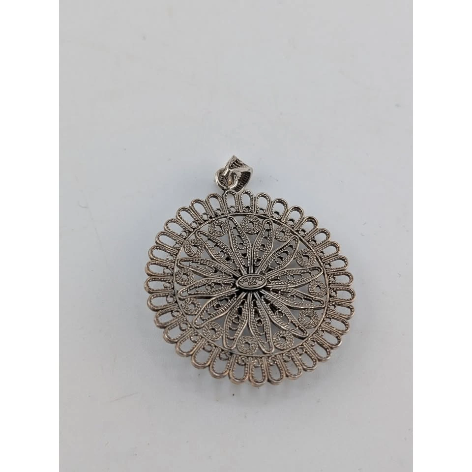 Vintage 925 Sterling Silver Filigree Pendant Floral Design - photo 3