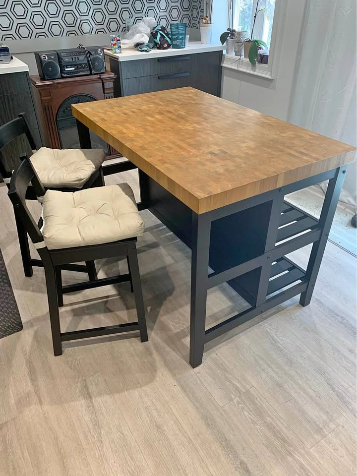 IKEA VADHOLMA Kitchen Island + 2 NORDVIKEN Stools & Cushions