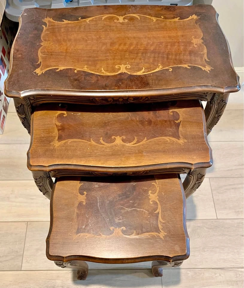 Vintage Italian Style Wood Nesting Tables (Set of 3)