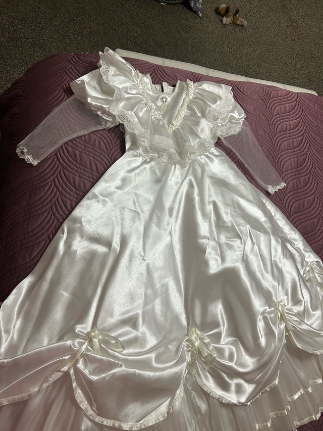 White Satin Flower Girl Dress