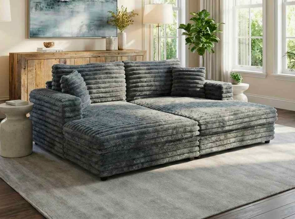 Lark Manor 86" Corduroy Loveseat Chaise Lounge - Brand New