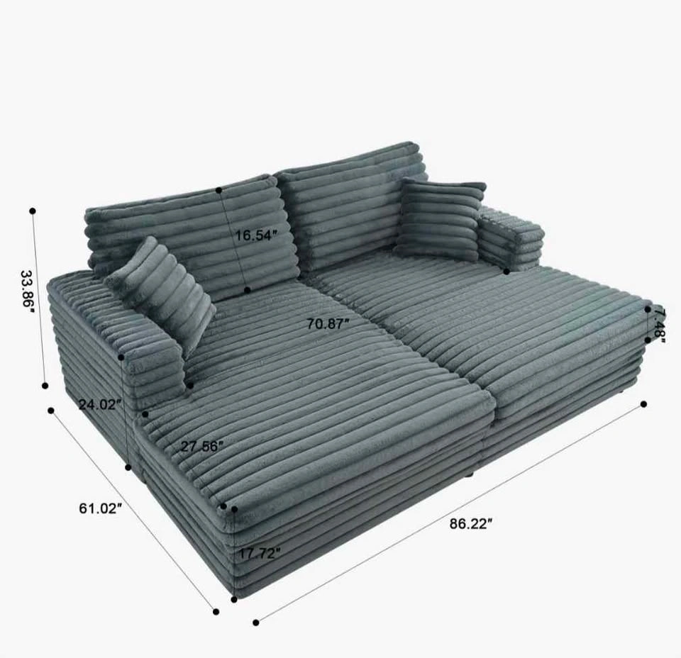 Lark Manor 86" Corduroy Loveseat Chaise Lounge - Brand New - photo 2