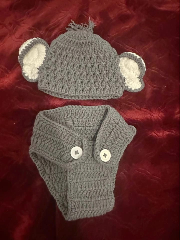 Crochet Baby Elephant Hat & Diaper Cover