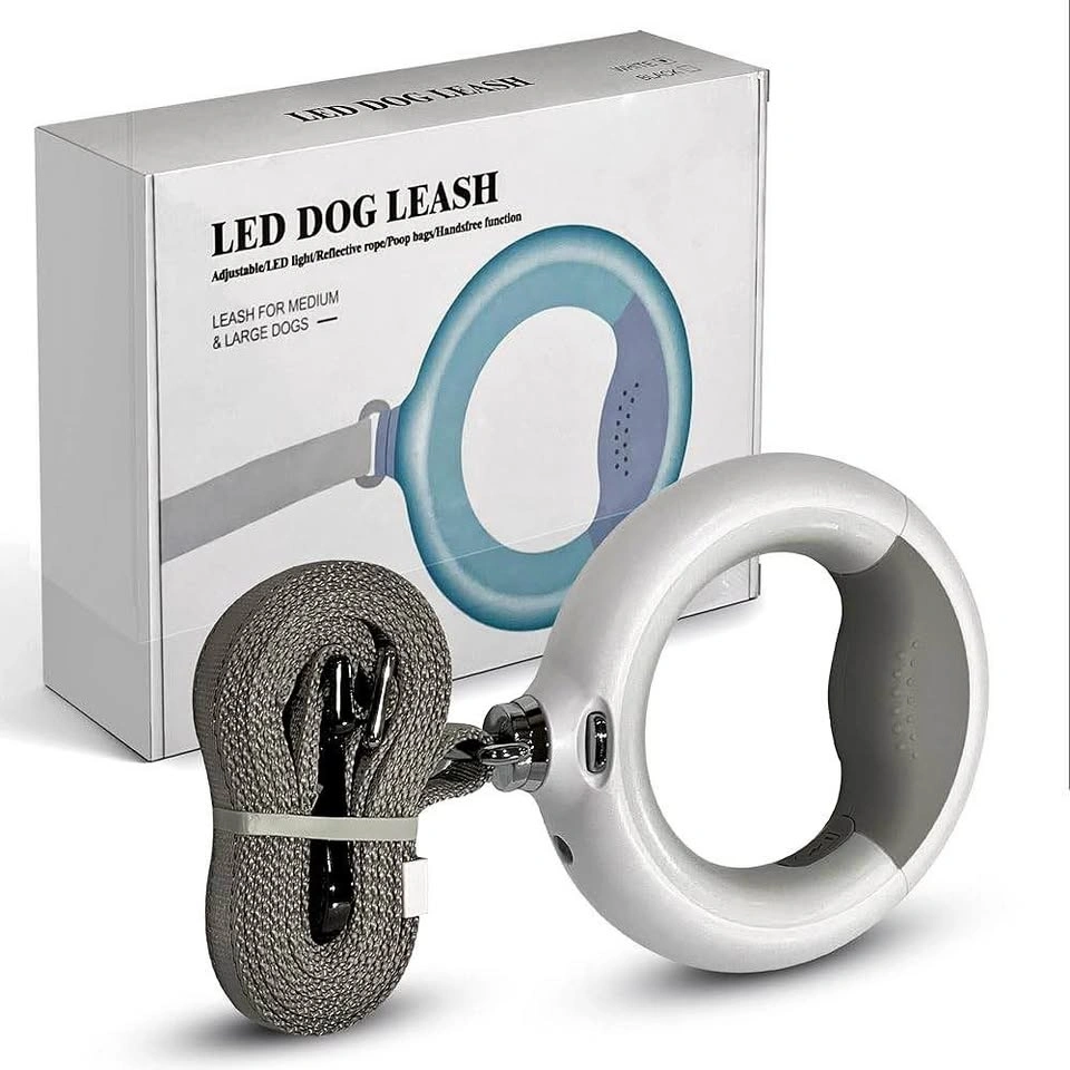 LED Dog Leash Adjustable Reflective Handsfree Poop Bag Dispenser