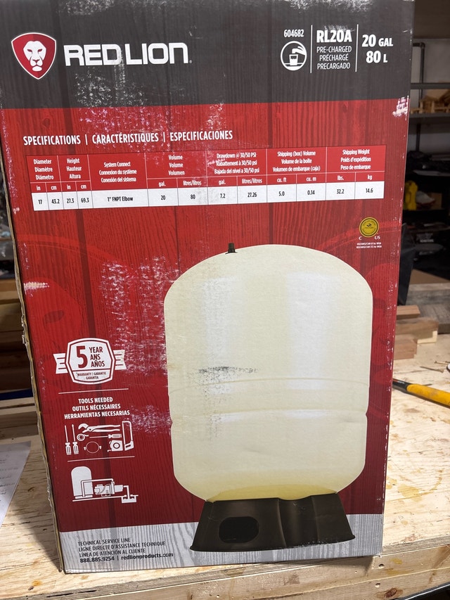 new 20 gallon pressure tank