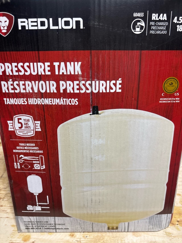 new in the box 4.5 gal pressure tank